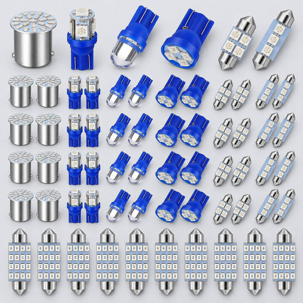 70-Piece Blue Interior LED Light Bulb Kit for Automotive Sockets