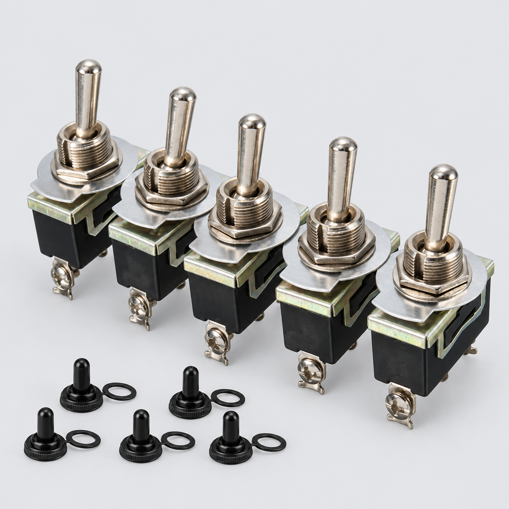 5-Pack SPST 2-Pin Heavy Duty 12V Toggle Switches with Waterproof Boots
